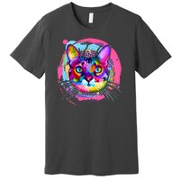 Colorful Painted Abstract Cat Face Premium T-Shirt