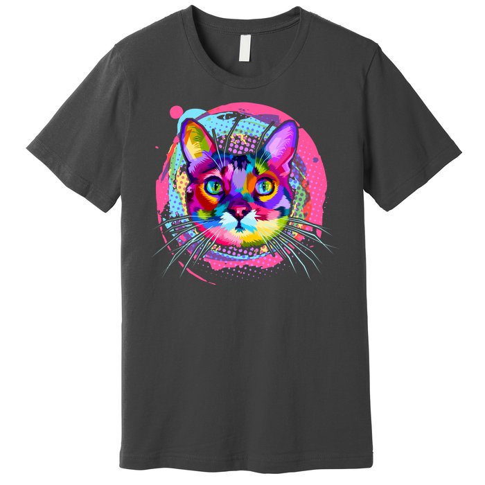 Colorful Painted Abstract Cat Face Premium T-Shirt