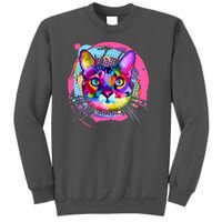 Colorful Painted Abstract Cat Face Tall Sweatshirt