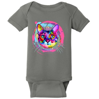 Colorful Painted Abstract Cat Face Baby Bodysuit