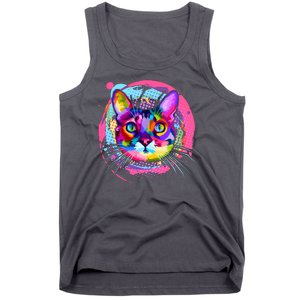 Colorful Painted Abstract Cat Face Tank Top