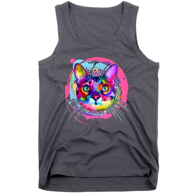 Colorful Painted Abstract Cat Face Tank Top