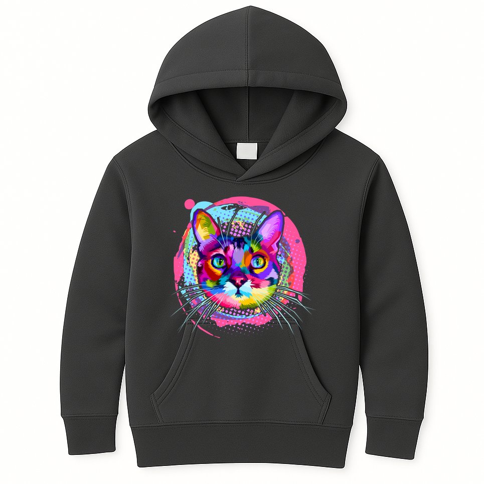 Colorful Painted Abstract Cat Face Kids Hoodie
