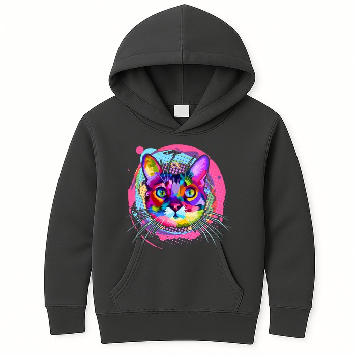 Colorful Painted Abstract Cat Face Kids Hoodie