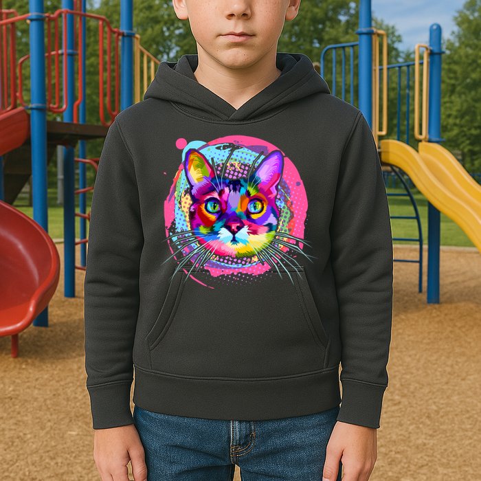 Colorful Painted Abstract Cat Face Kids Hoodie
