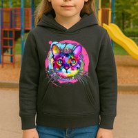 Colorful Painted Abstract Cat Face Kids Hoodie