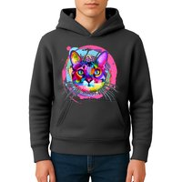 Colorful Painted Abstract Cat Face Kids Hoodie