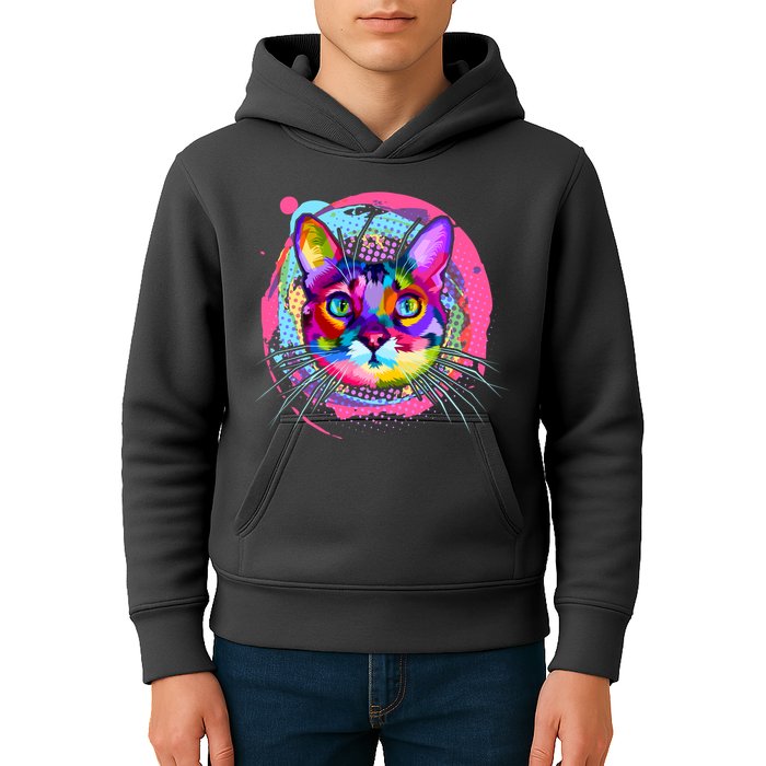 Colorful Painted Abstract Cat Face Kids Hoodie