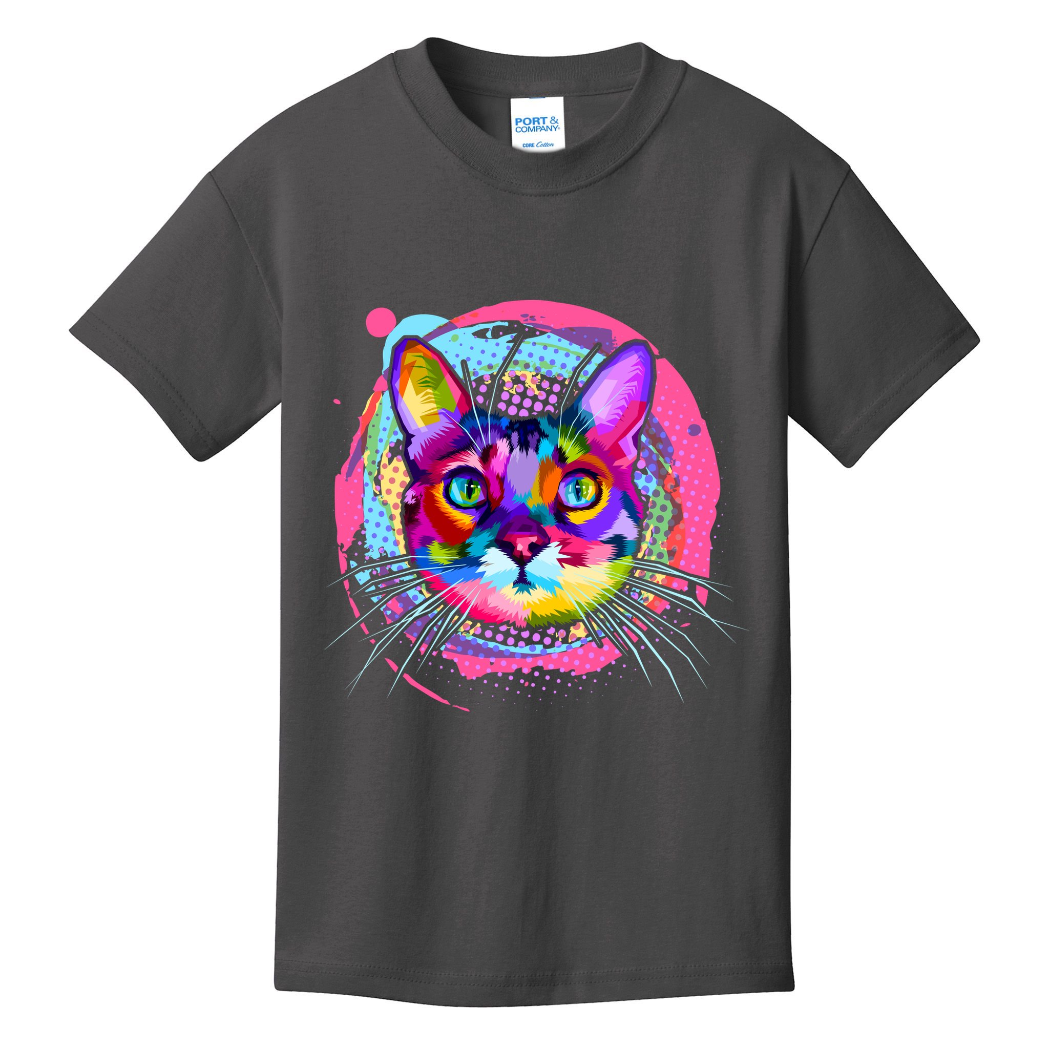 Colorful Painted Abstract Cat Face Kids T-Shirt