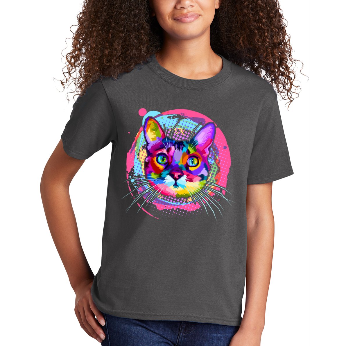 Colorful Painted Abstract Cat Face Kids T-Shirt