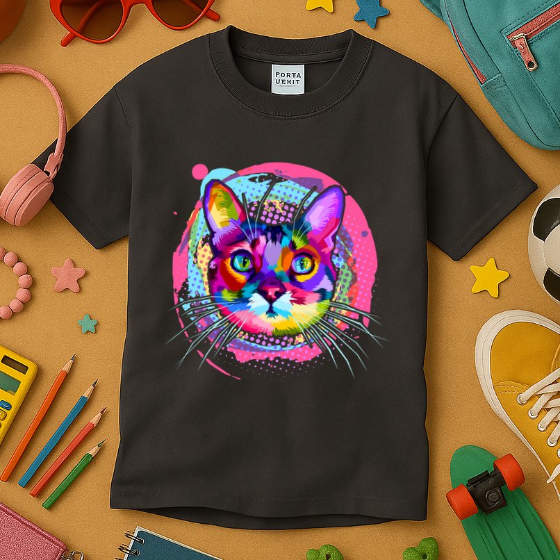 Colorful Painted Abstract Cat Face Kids T-Shirt