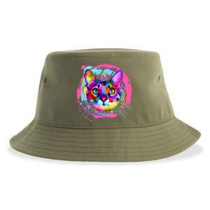 Colorful Painted Abstract Cat Face Sustainable Bucket Hat