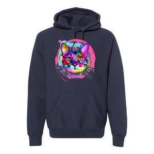 Colorful Painted Abstract Cat Face Premium Hoodie