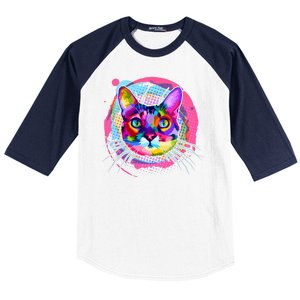 Colorful Painted Abstract Cat Face Baseball Sleeve Shirt