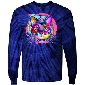 Colorful Painted Abstract Cat Face Tie-Dye Long Sleeve Shirt