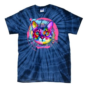 Colorful Painted Abstract Cat Face Tie-Dye T-Shirt