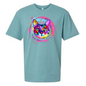 Colorful Painted Abstract Cat Face Sueded Cloud Jersey T-Shirt