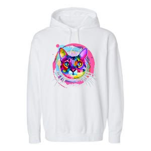 Colorful Painted Abstract Cat Face Garment-Dyed Fleece Hoodie