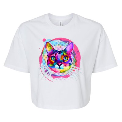 Colorful Painted Abstract Cat Face Bella+Canvas Jersey Crop Tee