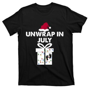 Christmas Pregnancy Announcement Gifts Unwrap In July T-Shirt