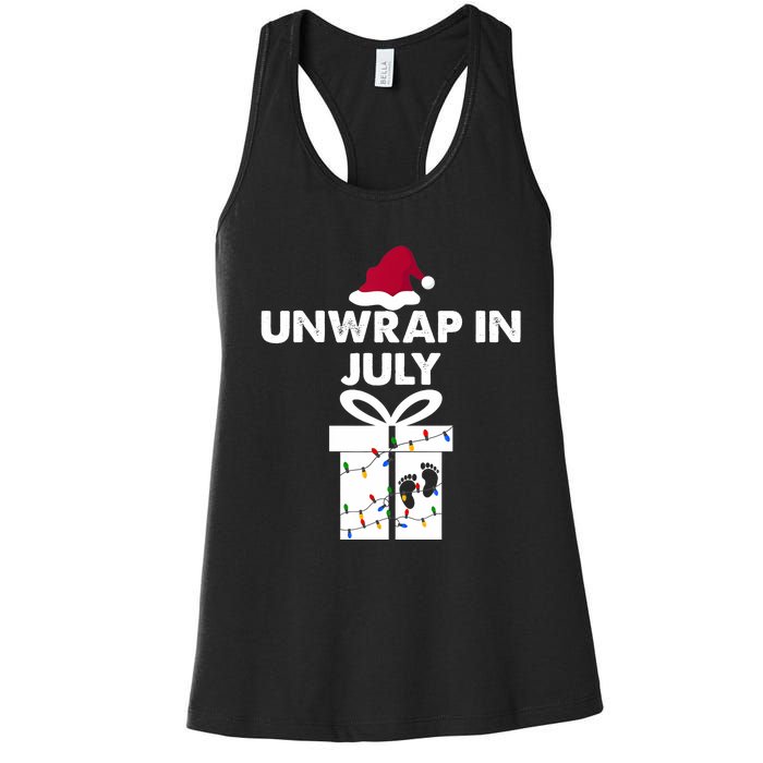 Christmas Pregnancy Announcement Gifts Unwrap In July Women's Racerback Tank