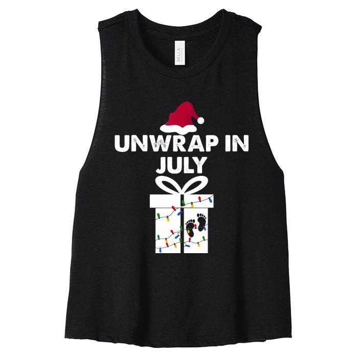 Christmas Pregnancy Announcement Gifts Unwrap In July Women's Racerback Cropped Tank