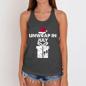 Christmas Pregnancy Announcement Gifts Unwrap In July Women's Knotted Racerback Tank