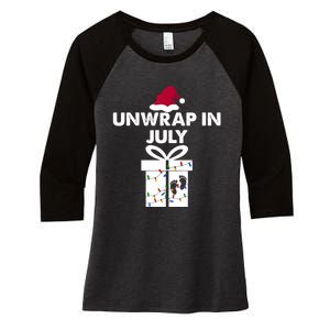 Christmas Pregnancy Announcement Gifts Unwrap In July Women's Tri-Blend 3/4-Sleeve Raglan Shirt