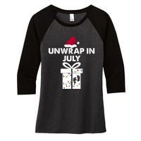 Christmas Pregnancy Announcement Gifts Unwrap In July Women's Tri-Blend 3/4-Sleeve Raglan Shirt