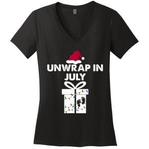 Christmas Pregnancy Announcement Gifts Unwrap In July Women's V-Neck T-Shirt