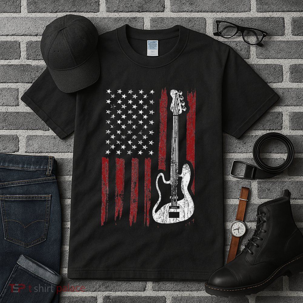 Cool Patriotic American Flag Bass Guitarist Guitar Gift Tall T-Shirt
