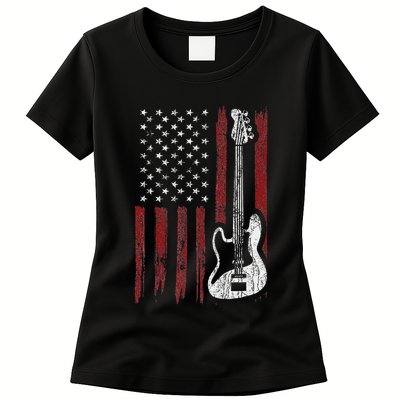 Cool Patriotic American Flag Bass Guitarist Guitar Gift Womens T-Shirt