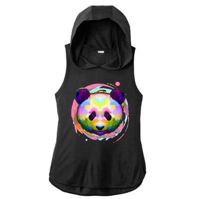 Colorful Painted Abstract Panda Face Ladies PosiCharge Tri-Blend Wicking Draft Hoodie Tank