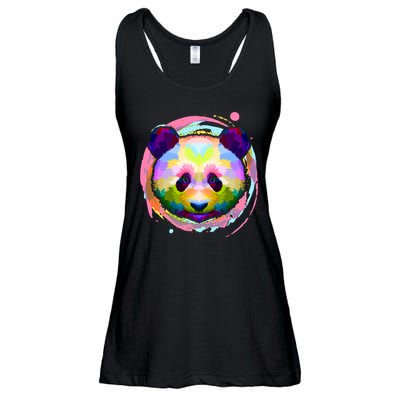 Colorful Painted Abstract Panda Face Ladies Essential Flowy Tank