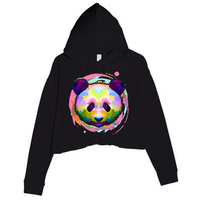 Colorful Painted Abstract Panda Face Crop Fleece Hoodie