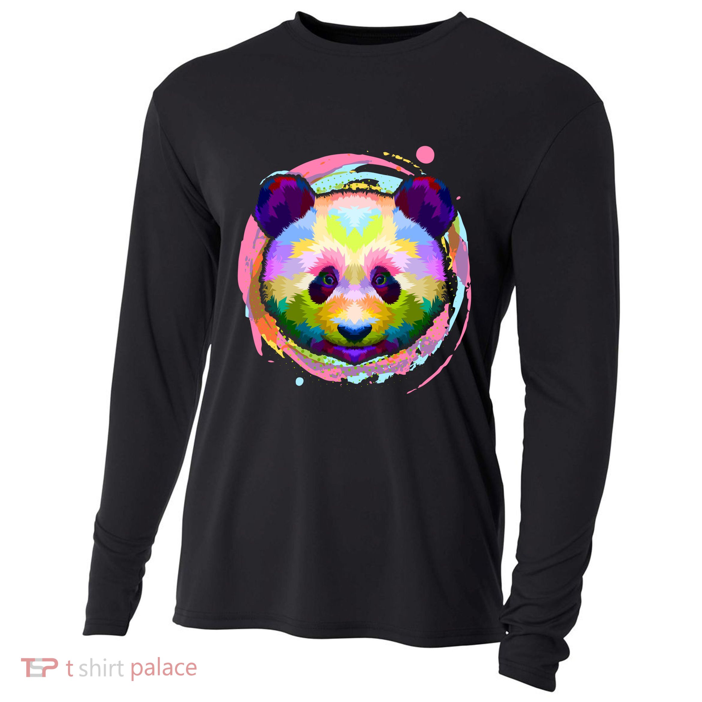 Colorful Painted Abstract Panda Face Cooling Performance Long Sleeve Crew