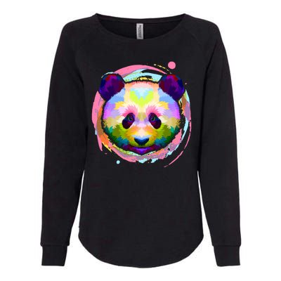 Colorful Painted Abstract Panda Face Womens California Wash Sweatshirt