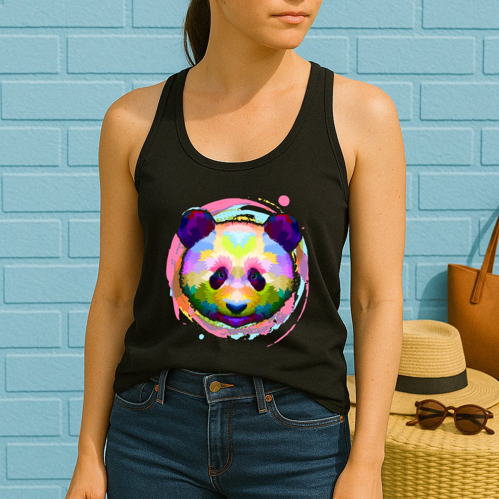 Colorful Painted Abstract Panda Face Womens Tank Top