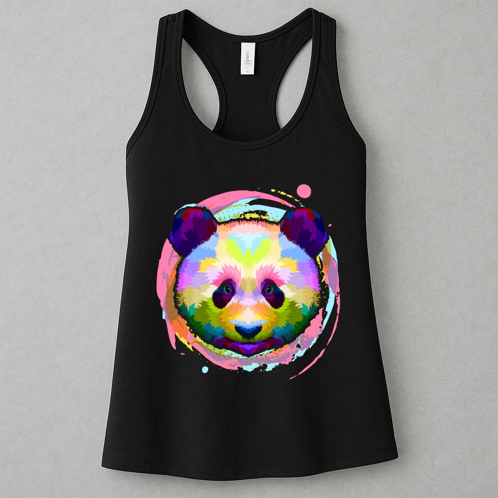 Colorful Painted Abstract Panda Face Womens Tank Top