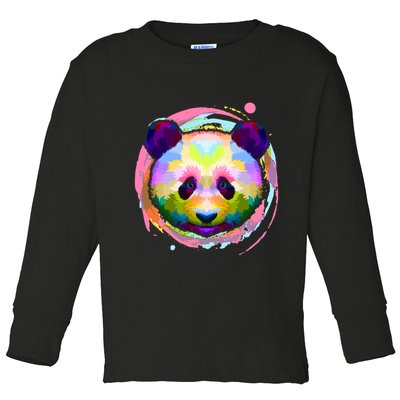 Colorful Painted Abstract Panda Face Toddler Long Sleeve Shirt