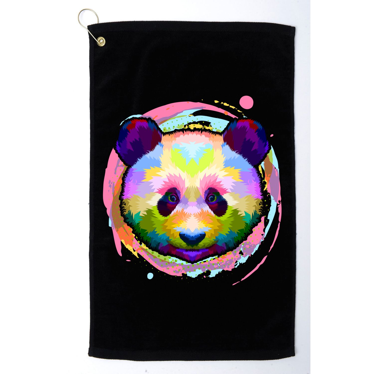 Colorful Painted Abstract Panda Face Golf Towel
