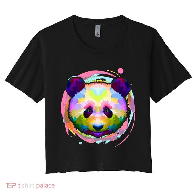 Colorful Painted Abstract Panda Face Crop Top