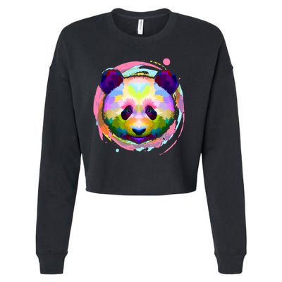 Colorful Painted Abstract Panda Face Cropped Pullover Crew