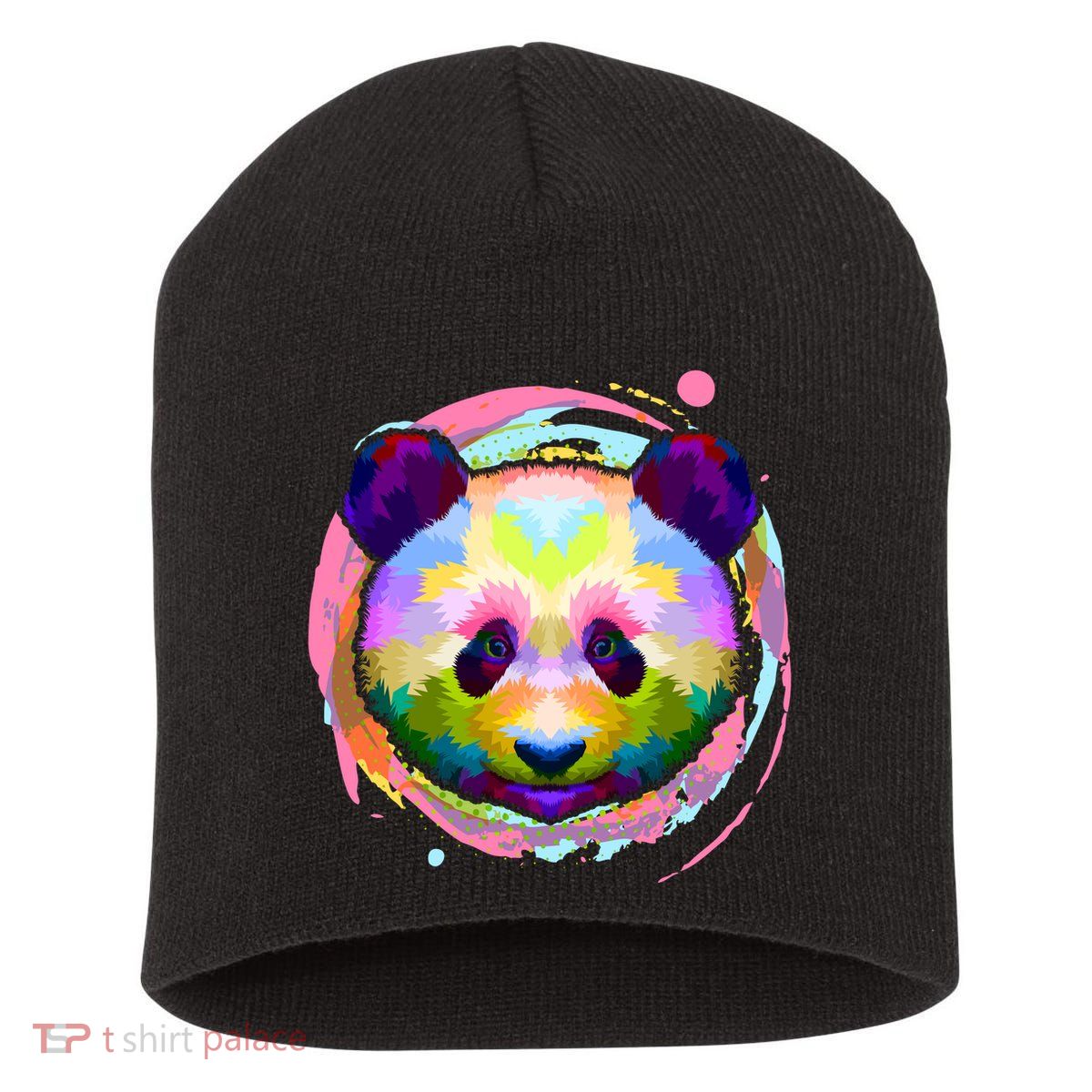 Colorful Painted Abstract Panda Face Short Acrylic Beanie