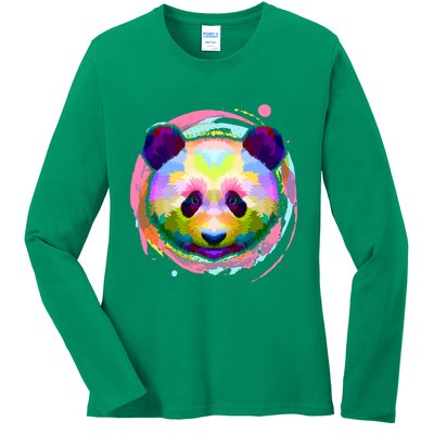 Colorful Painted Abstract Panda Face Ladies Long Sleeve Shirt