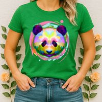 Colorful Painted Abstract Panda Face Womens T-Shirt