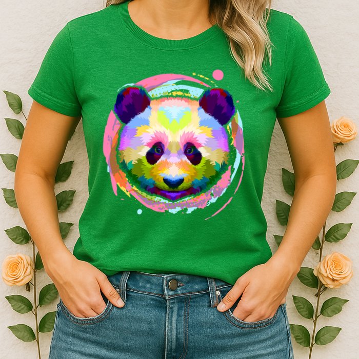 Colorful Painted Abstract Panda Face Womens T-Shirt