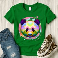 Colorful Painted Abstract Panda Face Womens T-Shirt