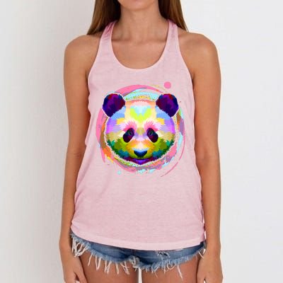 Colorful Painted Abstract Panda Face Women's Knotted Racerback Tank