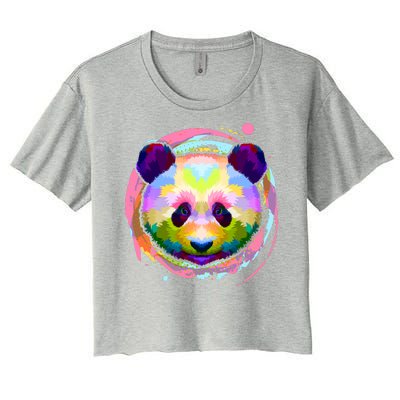 Colorful Painted Abstract Panda Face Women's Crop Top Tee